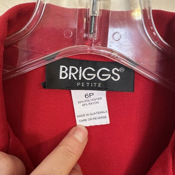 Briggs Womens Top Petite Red Short Sleeve Button Up Blouse 6P 90s Vtg - Picture 2 of 7